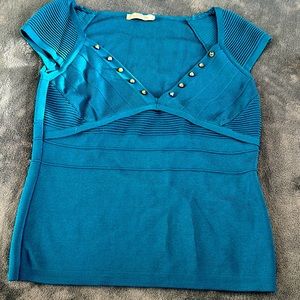 Versace Collection Blue Top, Size Medium, With Stones along the neck line